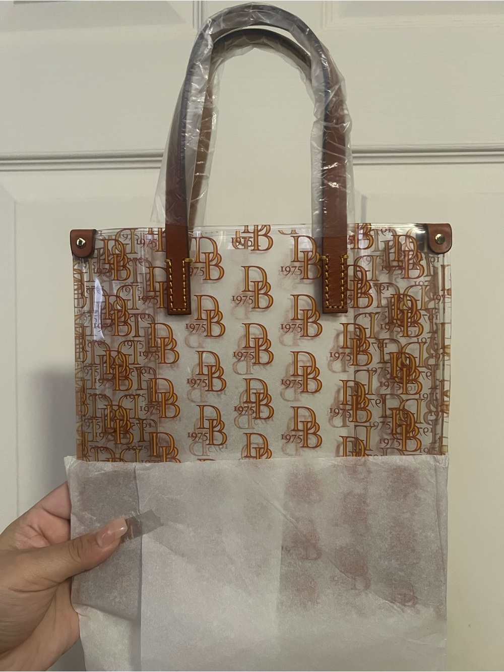 Vintage 90s Dooney & Bourke Tan Clear Monogram Tote (NWT)